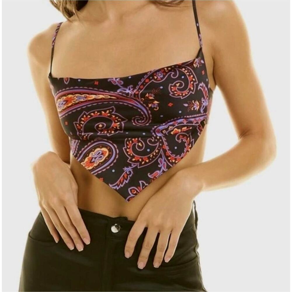 Danielle Bernstein Womens Paisley Crop Top Small Festival Indie Hippie Y2K 70s